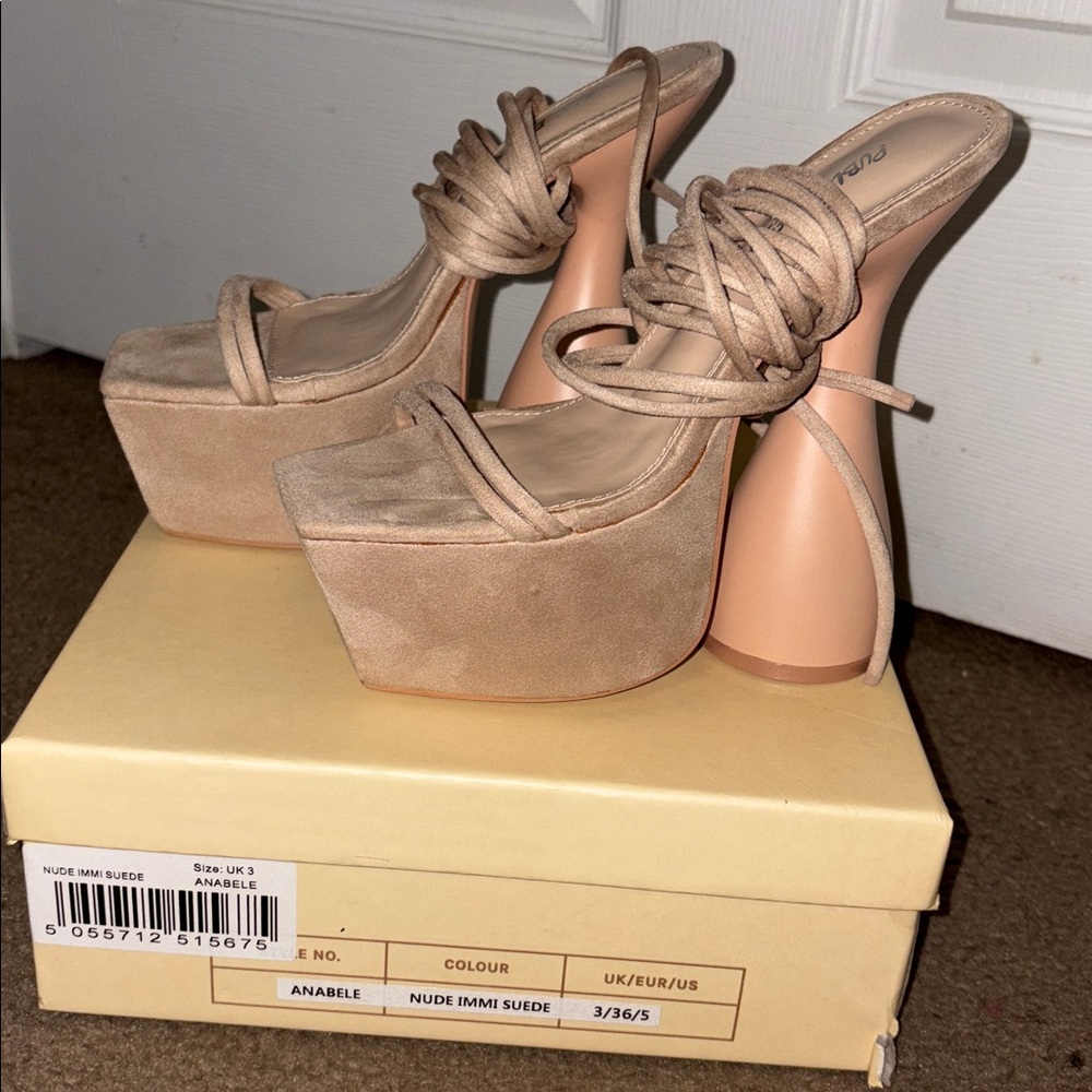 Nude Suede Platform Heels / Never worn with box